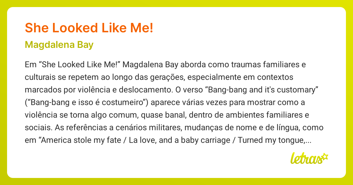 Significado da música SHE LOOKED LIKE ME! (Magdalena Bay) - LETRAS.MUS.BR