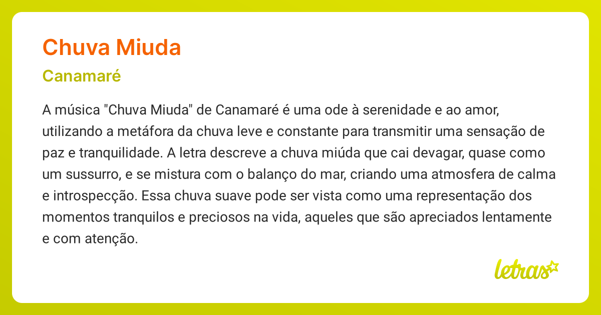 Significado da música CHUVA MIUDA (Canamaré) - LETRAS.MUS.BR