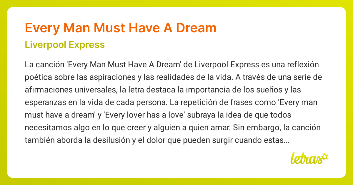 Significado de la canción EVERY MAN MUST HAVE A DREAM (Liverpool ...
