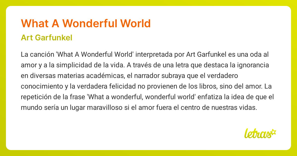 Significado de la canción WHAT A WONDERFUL WORLD (Art Garfunkel
