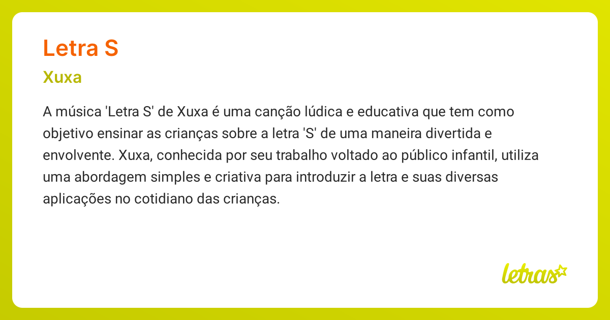Significado da música LETRA S (Xuxa) - LETRAS.MUS.BR