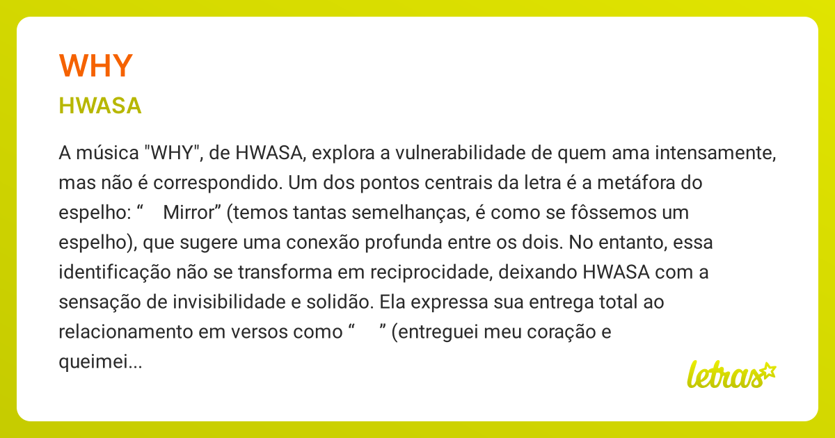 Significado da música WHY (HWASA) - LETRAS.MUS.BR