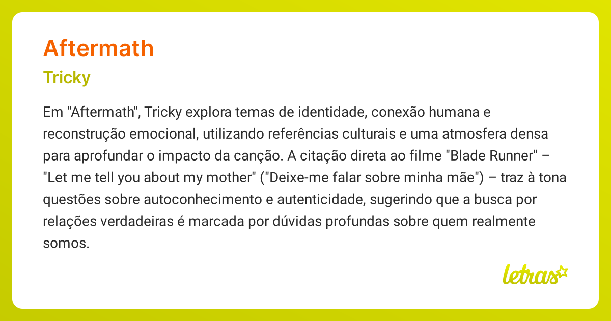 Significado da música AFTERMATH (Tricky) - LETRAS.MUS.BR