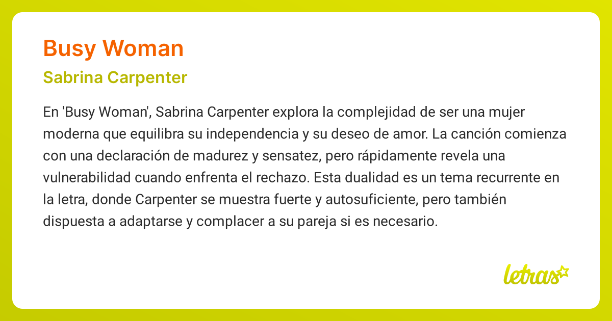 Significado de la canción BUSY WOMAN (Sabrina Carpenter)