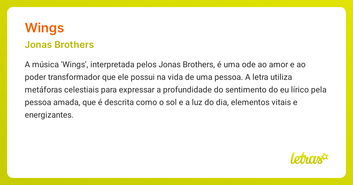 Significado da música WINGS (Jonas Brothers) LETRAS.MUS.BR