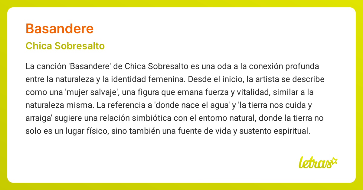 Significado de la canción BASANDERE (Chica Sobresalto) - LETRAS.COM