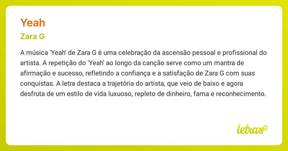 Significado da música YEAH (Zara G) - LETRAS.MUS.BR