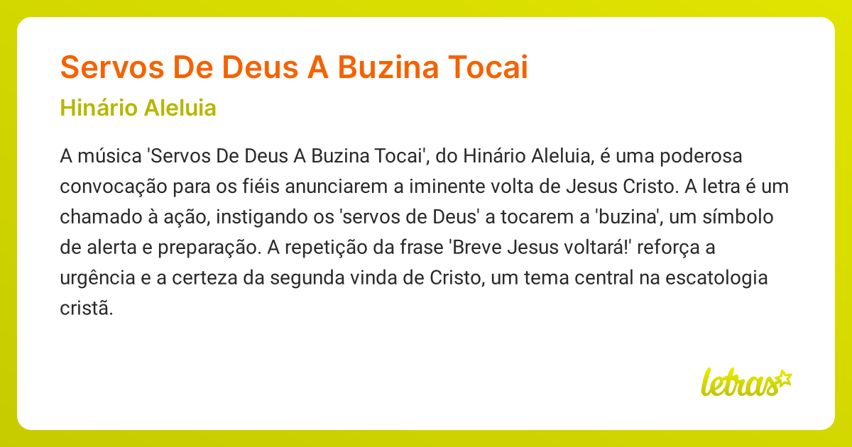 Significado da música SERVOS DE DEUS A BUZINA TOCAI (Hinário Aleluia