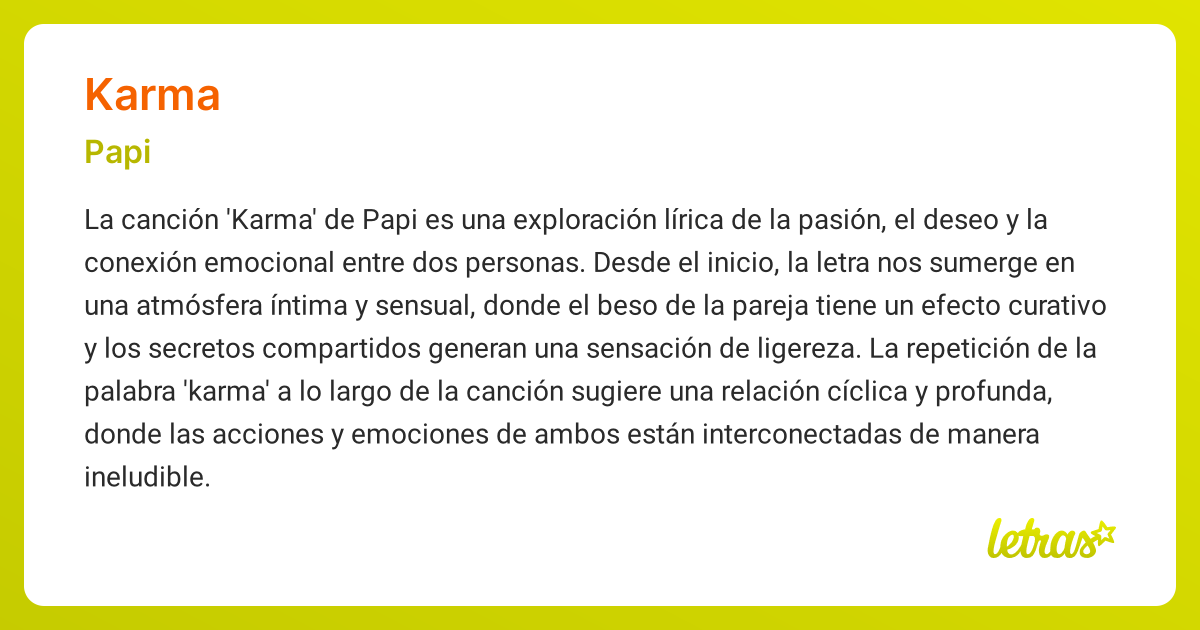 Significado de la canción KARMA (Papi) - LETRAS.COM