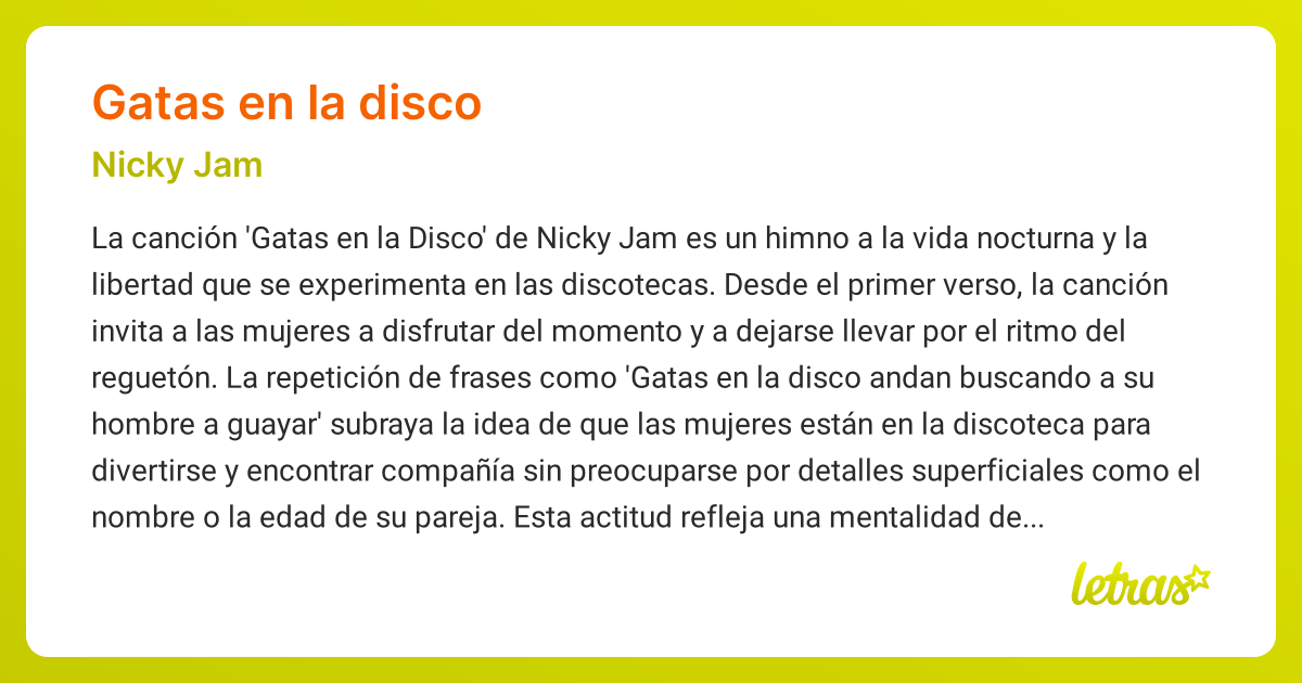 Significado de la canción GATAS EN LA DISCO (Nicky Jam) - LETRAS.COM