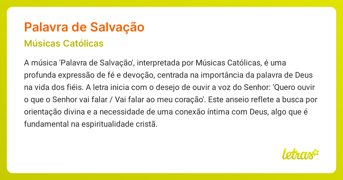 Significado da música PALAVRA DE SALVAÇÃO (Músicas Católicas) - LETRAS ...