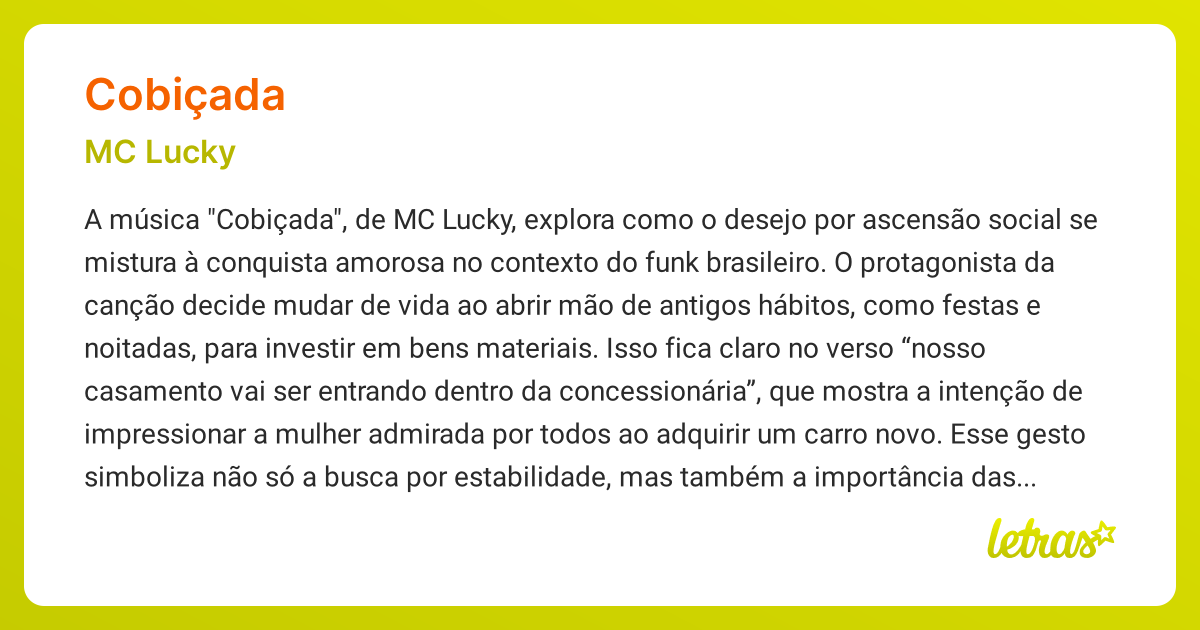Significado da música COBIÇADA (MC Lucky) - LETRAS.MUS.BR