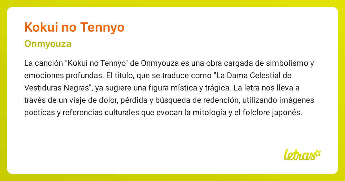 Significado de la canción KOKUI NO TENNYO (Onmyouza) - LETRAS.COM