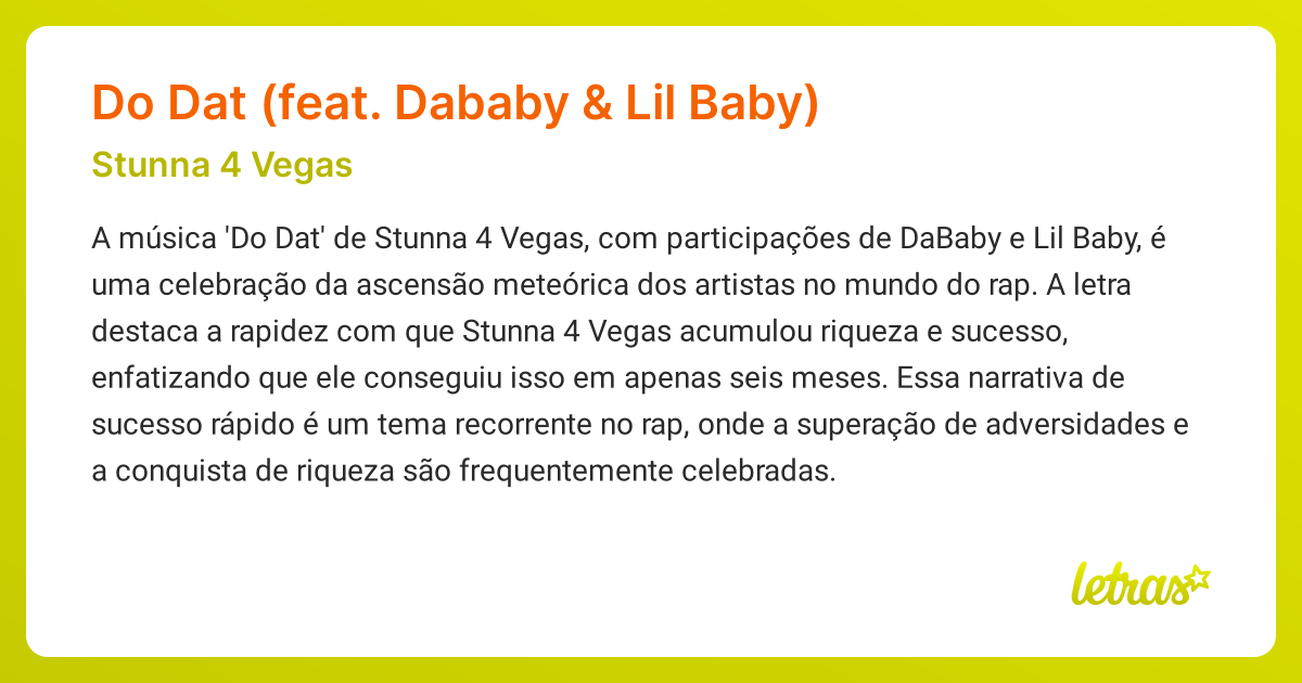Significado da música Do Dat (feat. Dababy & Lil Baby) (Stunna 4 Vegas ...