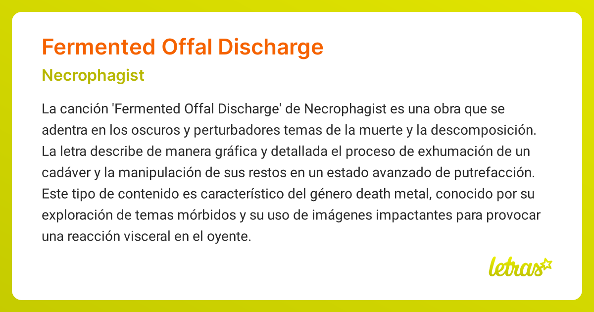 Significado de la canción FERMENTED OFFAL DISCHARGE (Necrophagist ...
