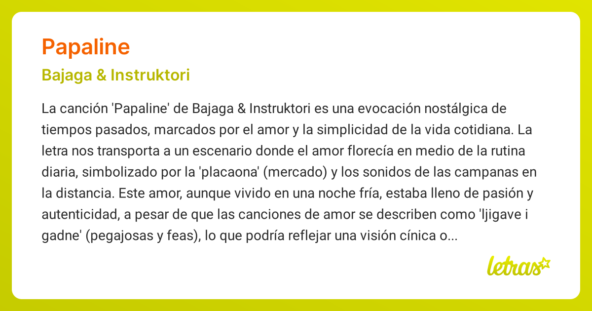 Significado de la canción PAPALINE (Bajaga & Instruktori) - LETRAS.COM