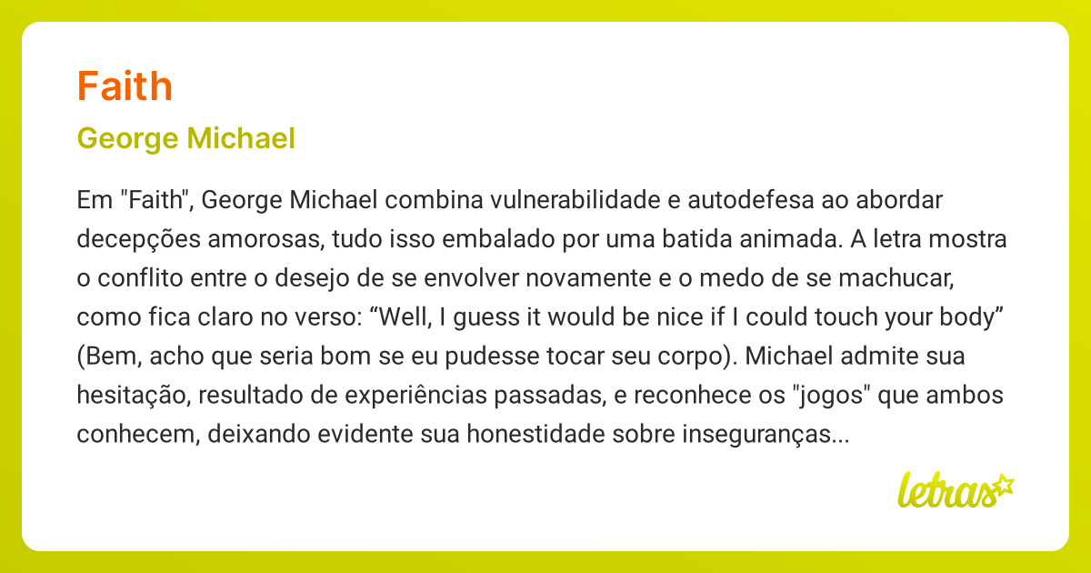 Significado da música FAITH (George Michael) - LETRAS.MUS.BR