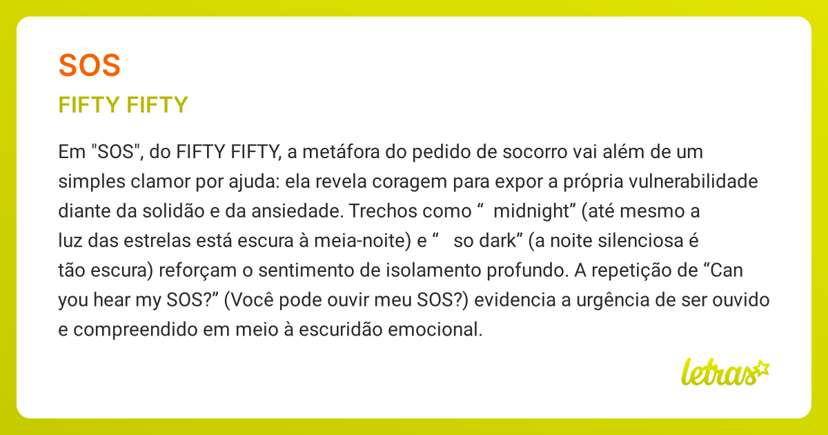Significado da música SOS (FIFTY FIFTY) - LETRAS.MUS.BR