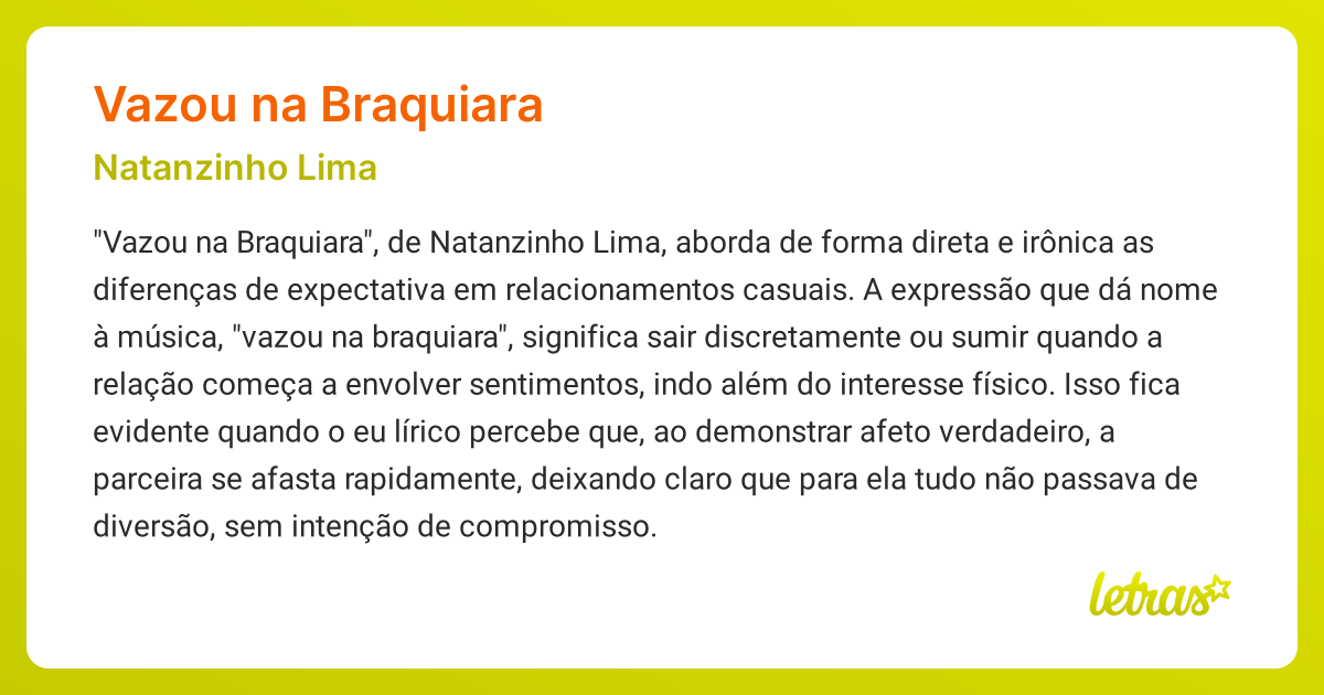 Significado da música VAZOU NA BRAQUIARA (Natanzinho Lima) - LETRAS.MUS.BR
