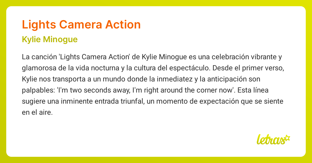 Significado de la canción LIGHTS CAMERA ACTION (Kylie Minogue)