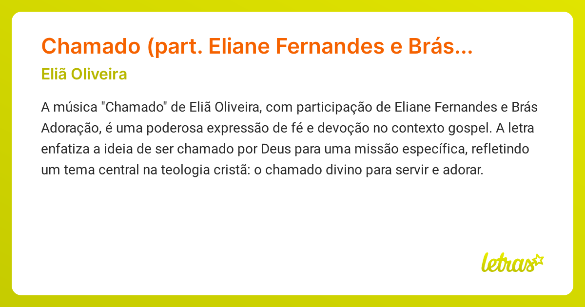Significado da música Chamado (part. Eliane Fernandes e Brás Adoração ...