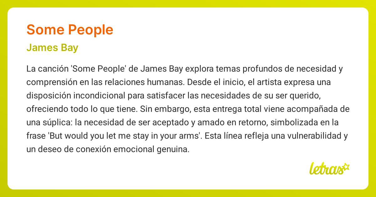 Significado de la canción SOME PEOPLE (James Bay)