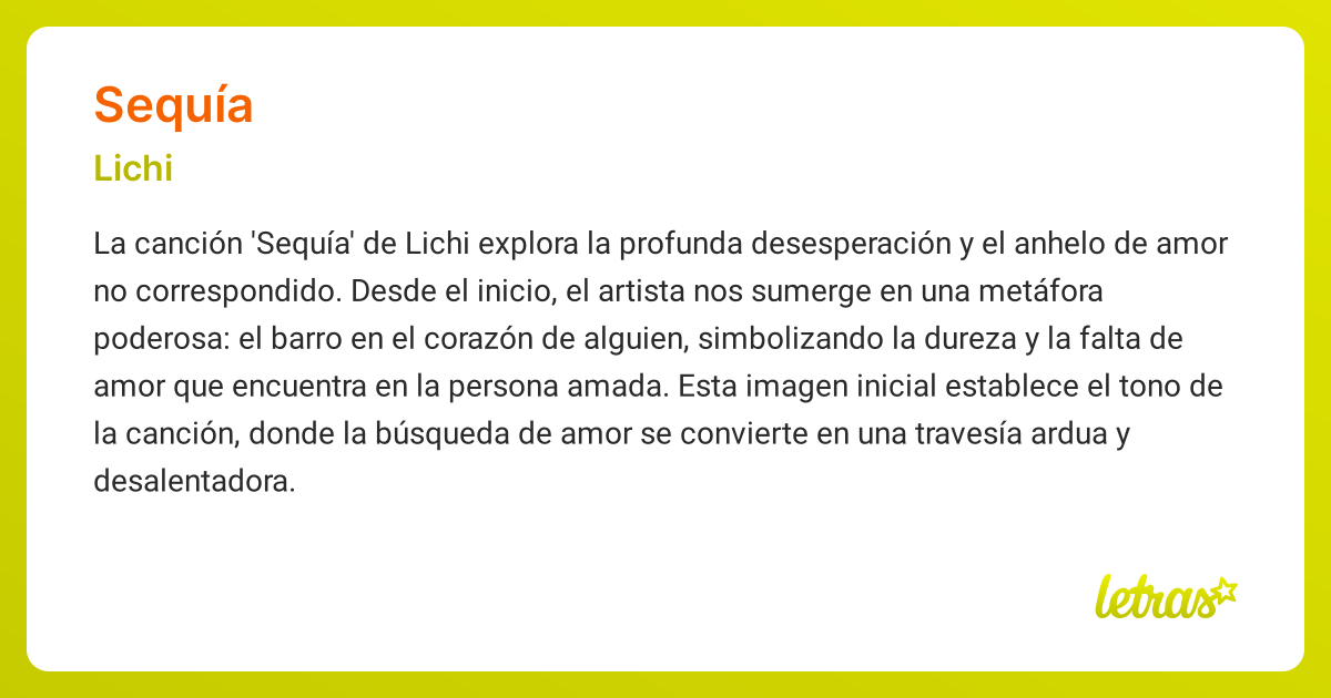 Significado de la canción SEQUÍA (Lichi) - LETRAS.COM