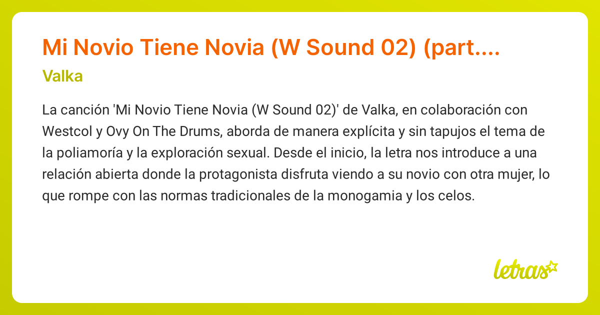 Significado de la canción Mi Novio Tiene Novia (W Sound 02) (part ...