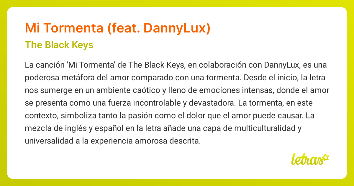 Significado de la canción MI TORMENTA (FEAT. DANNYLUX) (The Black Keys ...