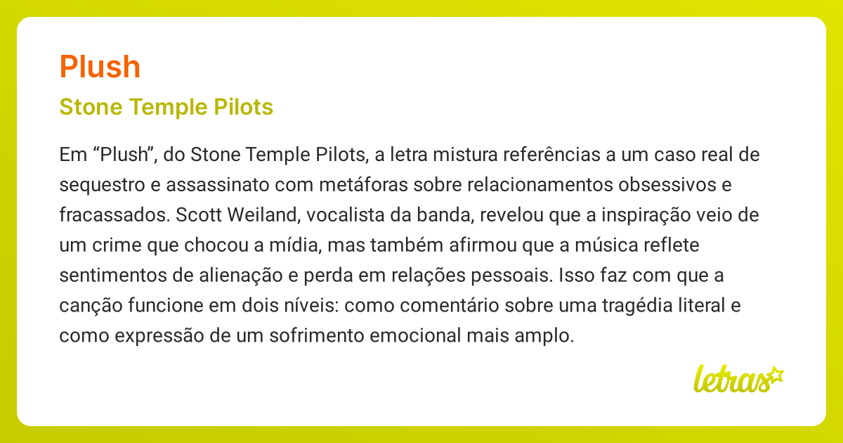 Significado Da Música Plush Stone Temple Pilots Letrasmusbr 