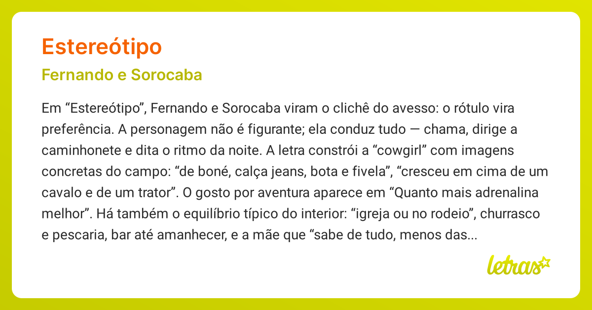 Significado da música ESTEREÓTIPO (Fernando e Sorocaba) LETRAS.MUS.BR