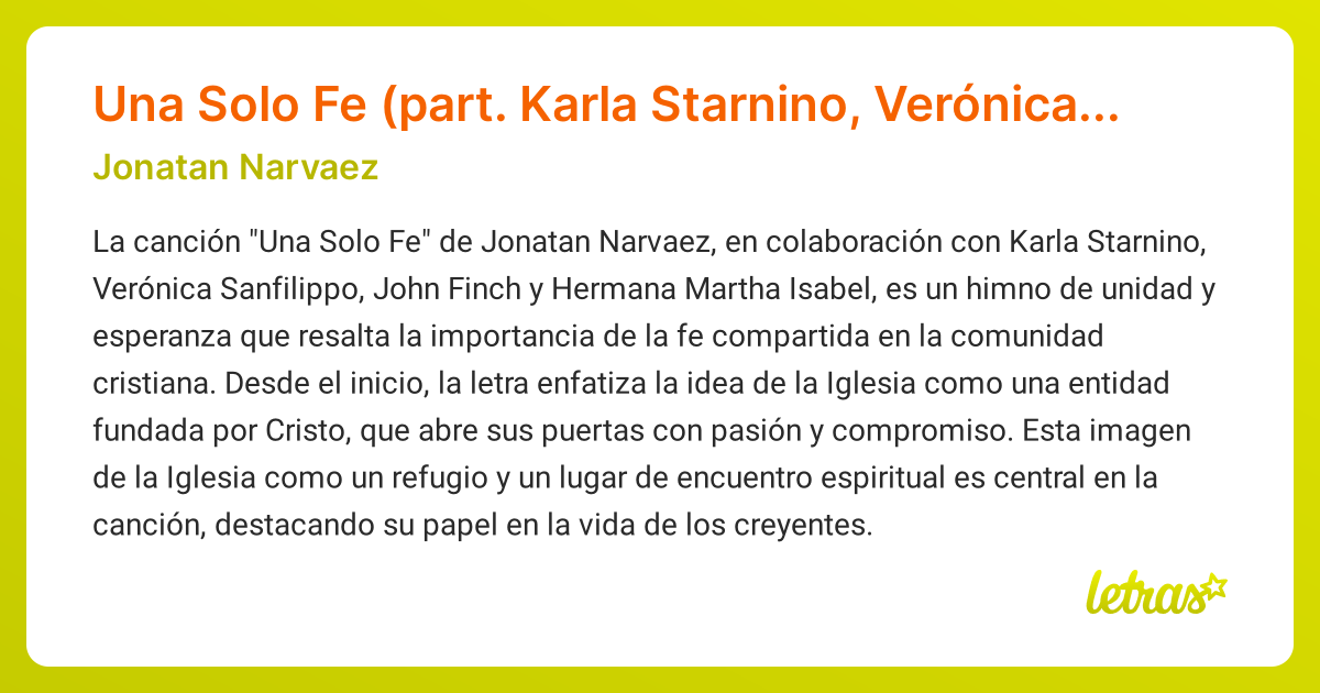 Significado de la canción Una Solo Fe (part. Karla Starnino, Verónica