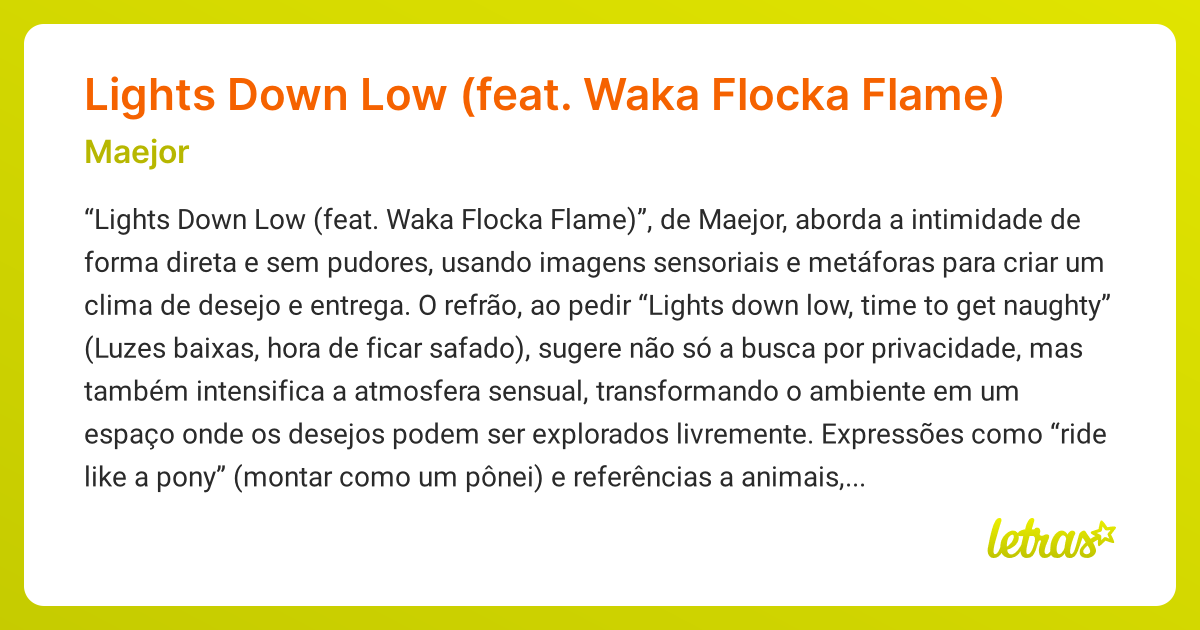 Significado da música Lights Down Low (feat. Waka Flocka Flame) (Maejor