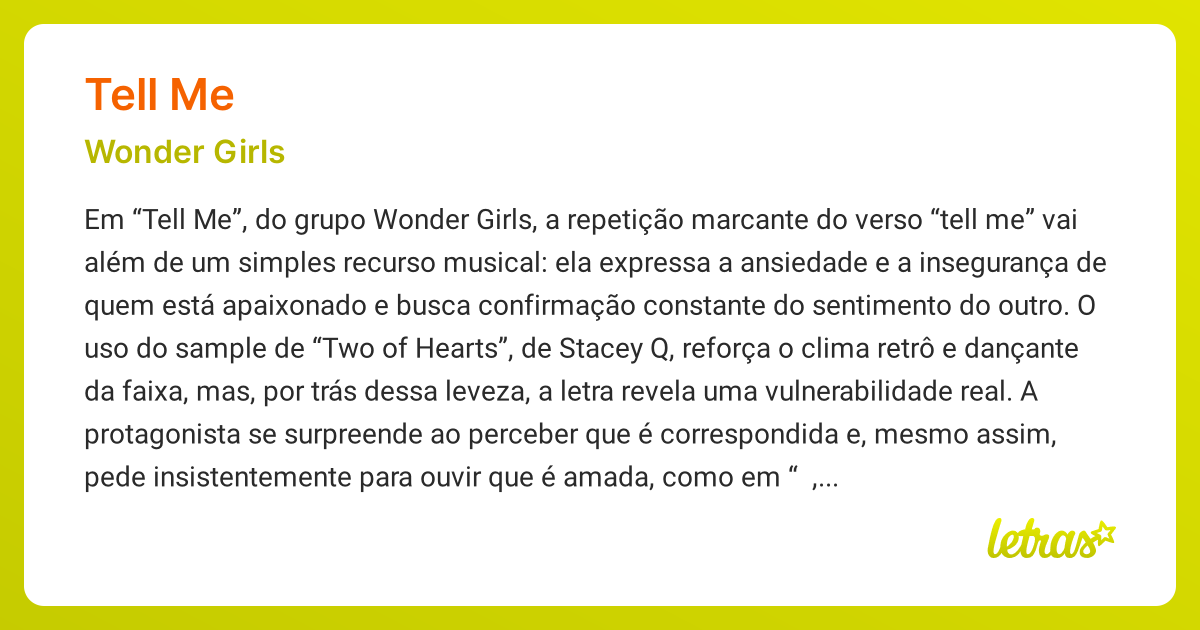 Significado da música TELL ME (Wonder Girls) - LETRAS.MUS.BR