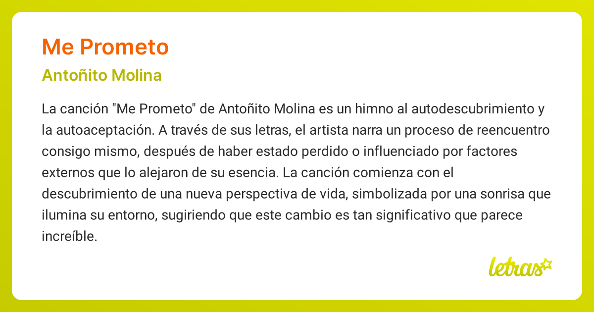 Significado de la canción ME PROMETO (Antoñito Molina) - LETRAS.COM