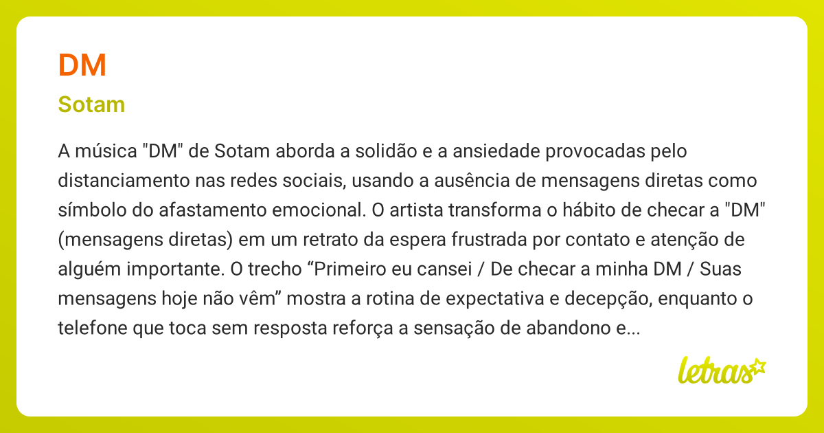 Significado da música DM (Sotam) - LETRAS.MUS.BR