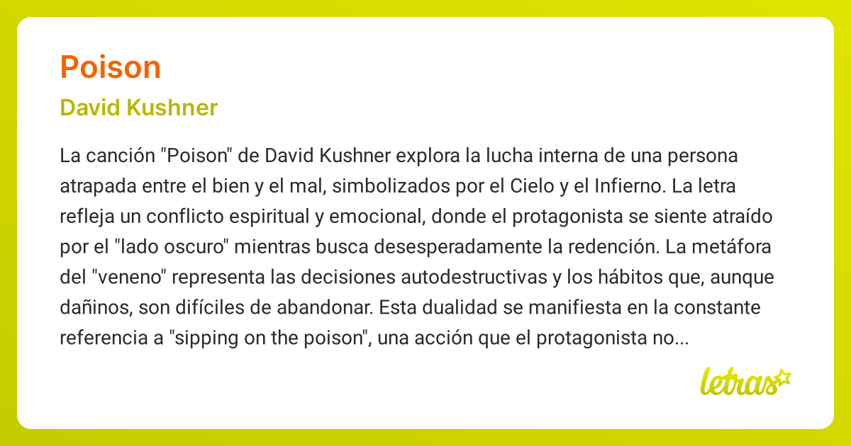 Significado de la canción POISON (David Kushner) - LETRAS.COM