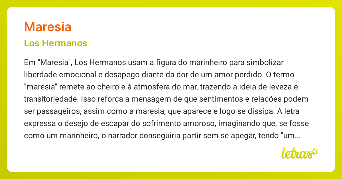 Significado da música MARESIA (Los Hermanos) - LETRAS.MUS.BR