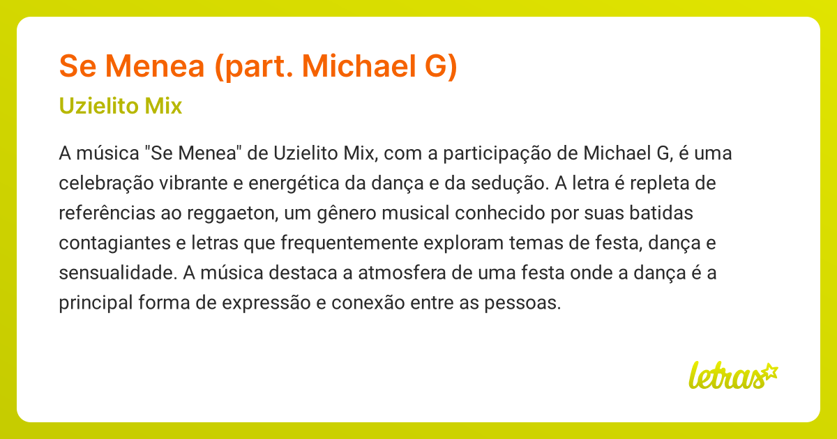 Significado da música SE MENEA (PART. MICHAEL G) (Uzielito Mix ...