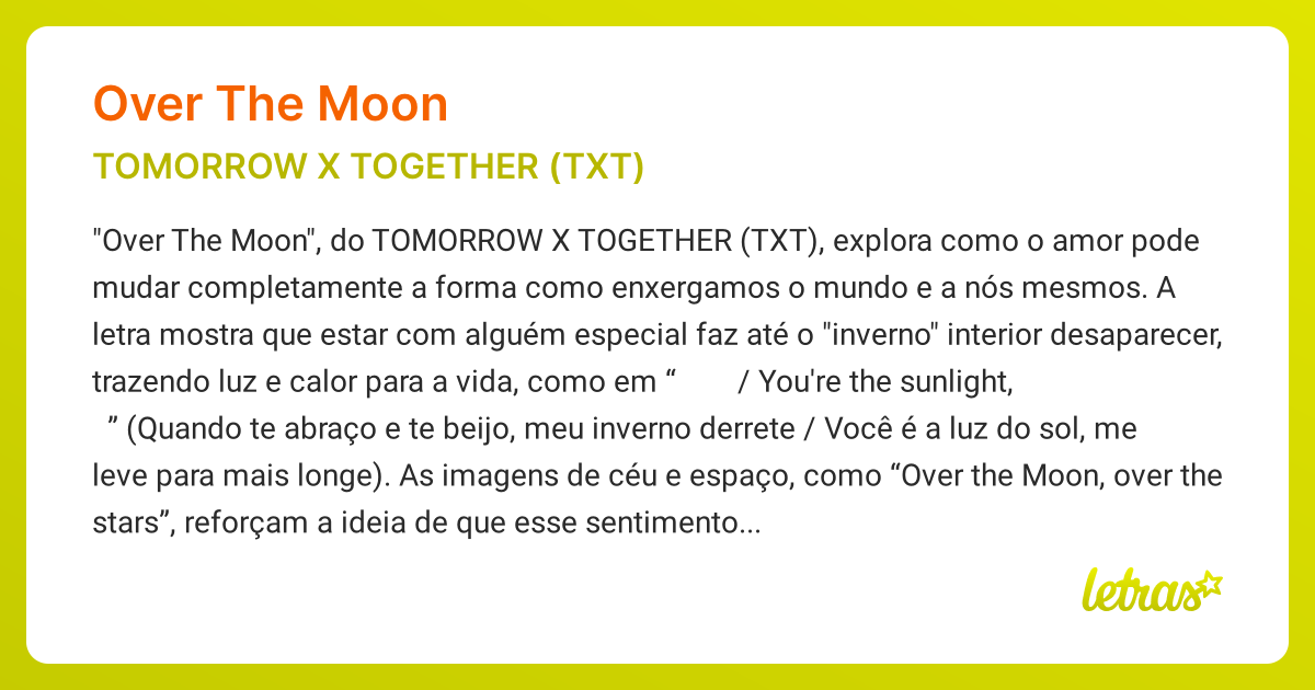 Significado da música OVER THE MOON (TOMORROW X TOGETHER (TXT ...