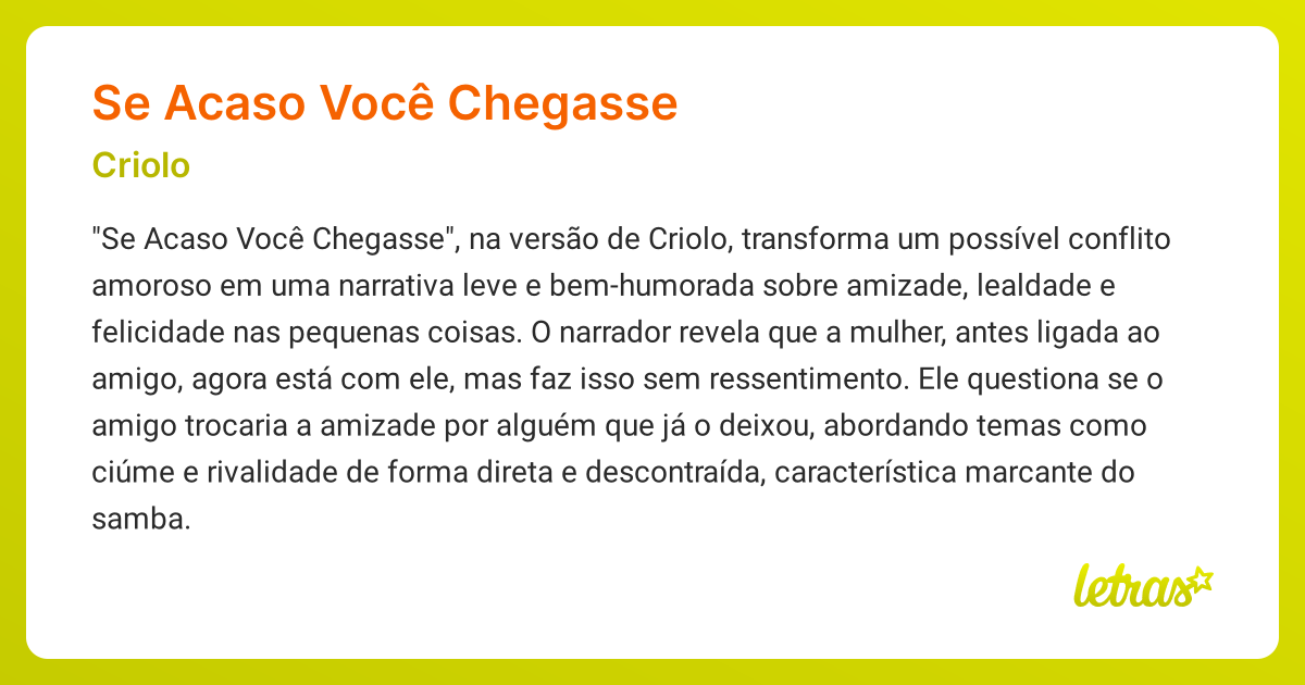 Significado da música SE ACASO VOCÊ CHEGASSE (Criolo) - LETRAS.MUS.BR