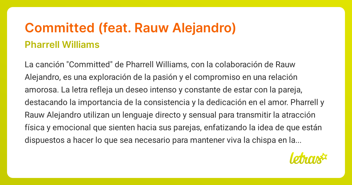 Significado de la canción Committed (feat. Rauw Alejandro) (Pharrell ...