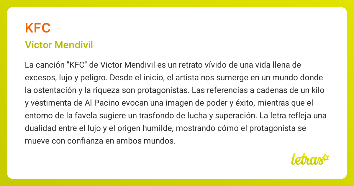 Significado de la canción KFC (Victor Mendivil) - LETRAS.COM