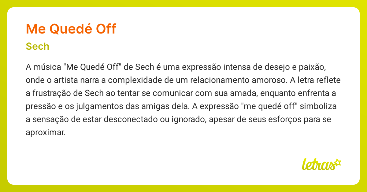Significado da música ME QUEDÉ OFF (Sech) - LETRAS.MUS.BR