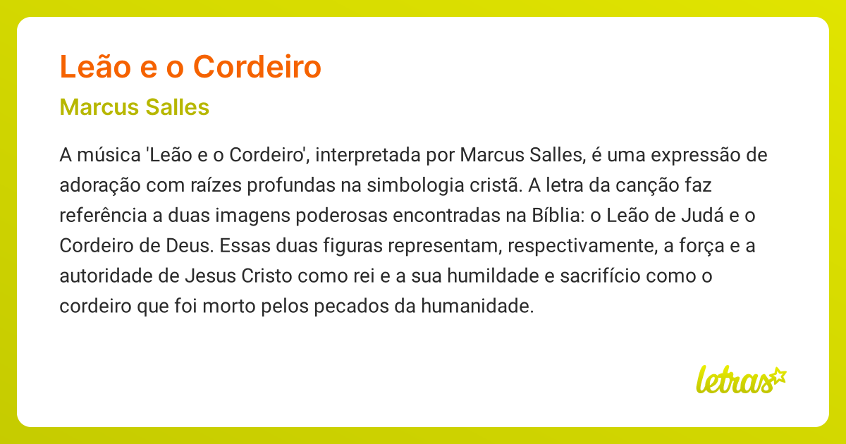 Significado da música LEÃO E O CORDEIRO (Marcus Salles) - LETRAS.MUS.BR
