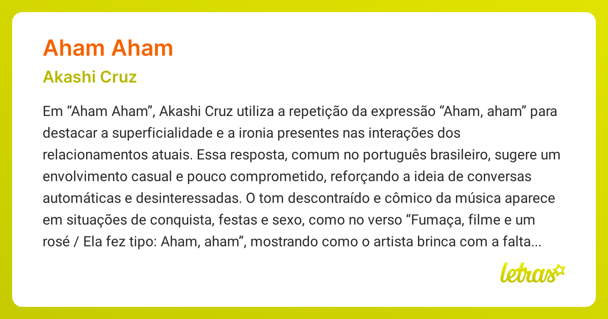 Significado da música AHAM AHAM (Akashi Cruz) - LETRAS.MUS.BR
