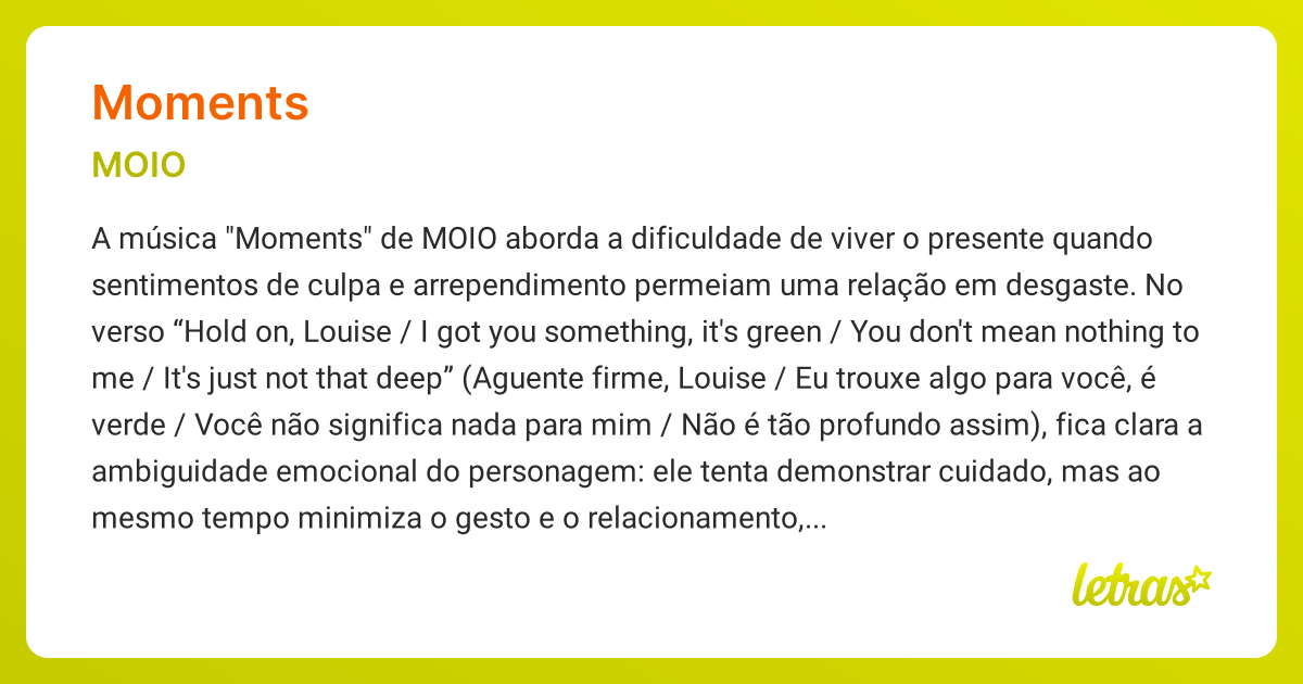 Significado da música MOMENTS (MOIO) - LETRAS.MUS.BR