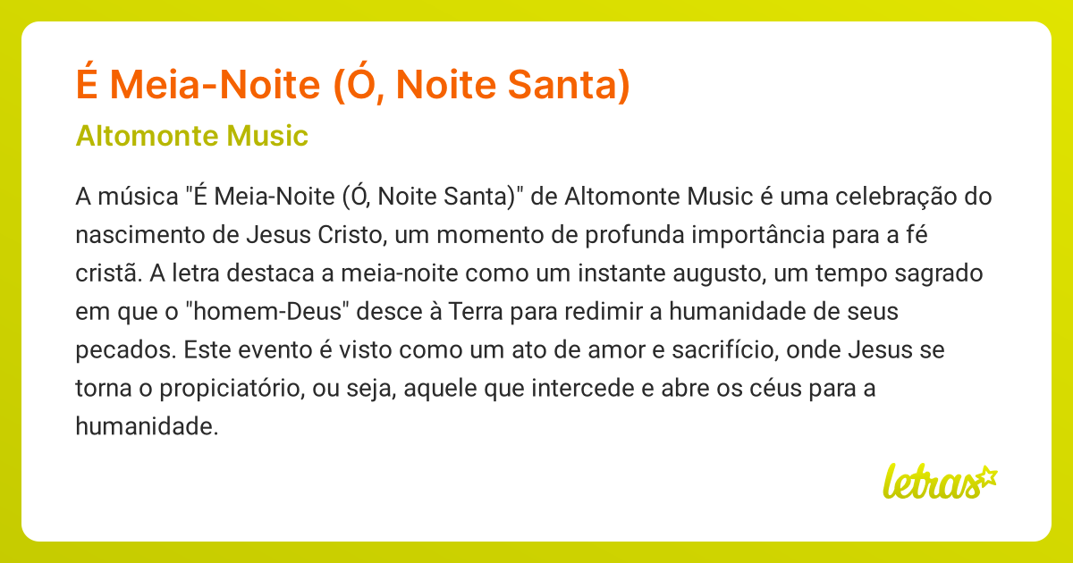 Significado da música É Meia-Noite (Ó, Noite Santa) (Altomonte Music ...
