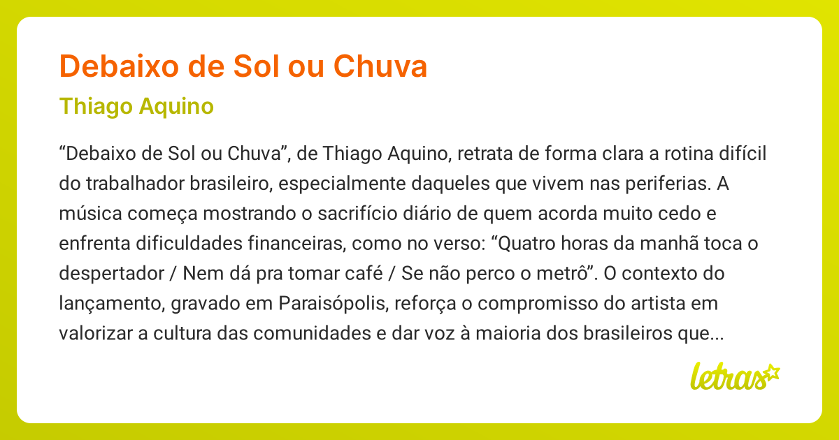 Significado da música DEBAIXO DE SOL OU CHUVA (Thiago Aquino) - LETRAS ...