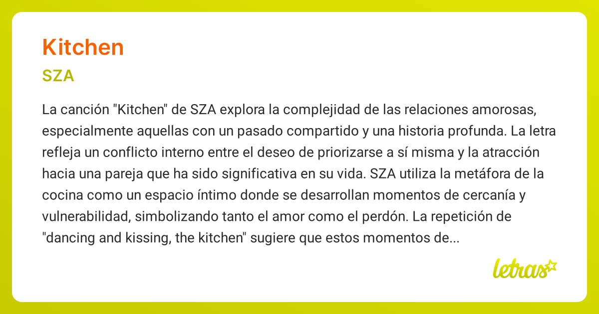 Significado de la canción KITCHEN (SZA) - LETRAS.COM
